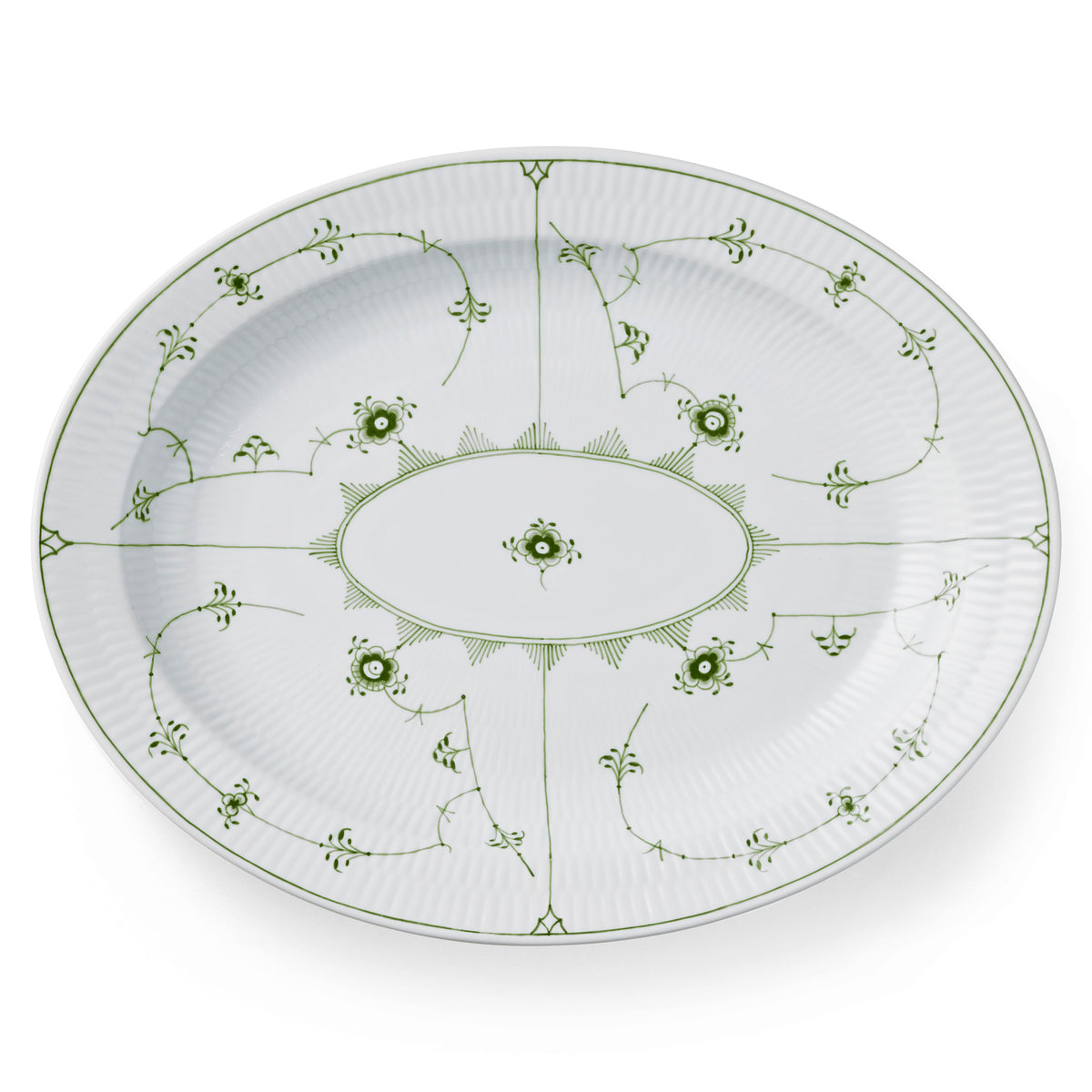 Green Fluted Plain oval dish
