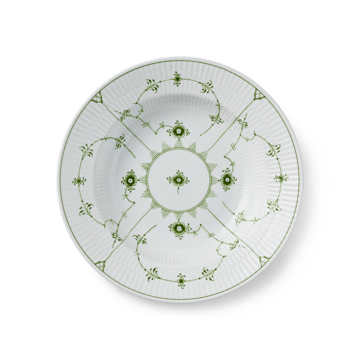 Green Fluted Plain Deep Plate, 23 cm
