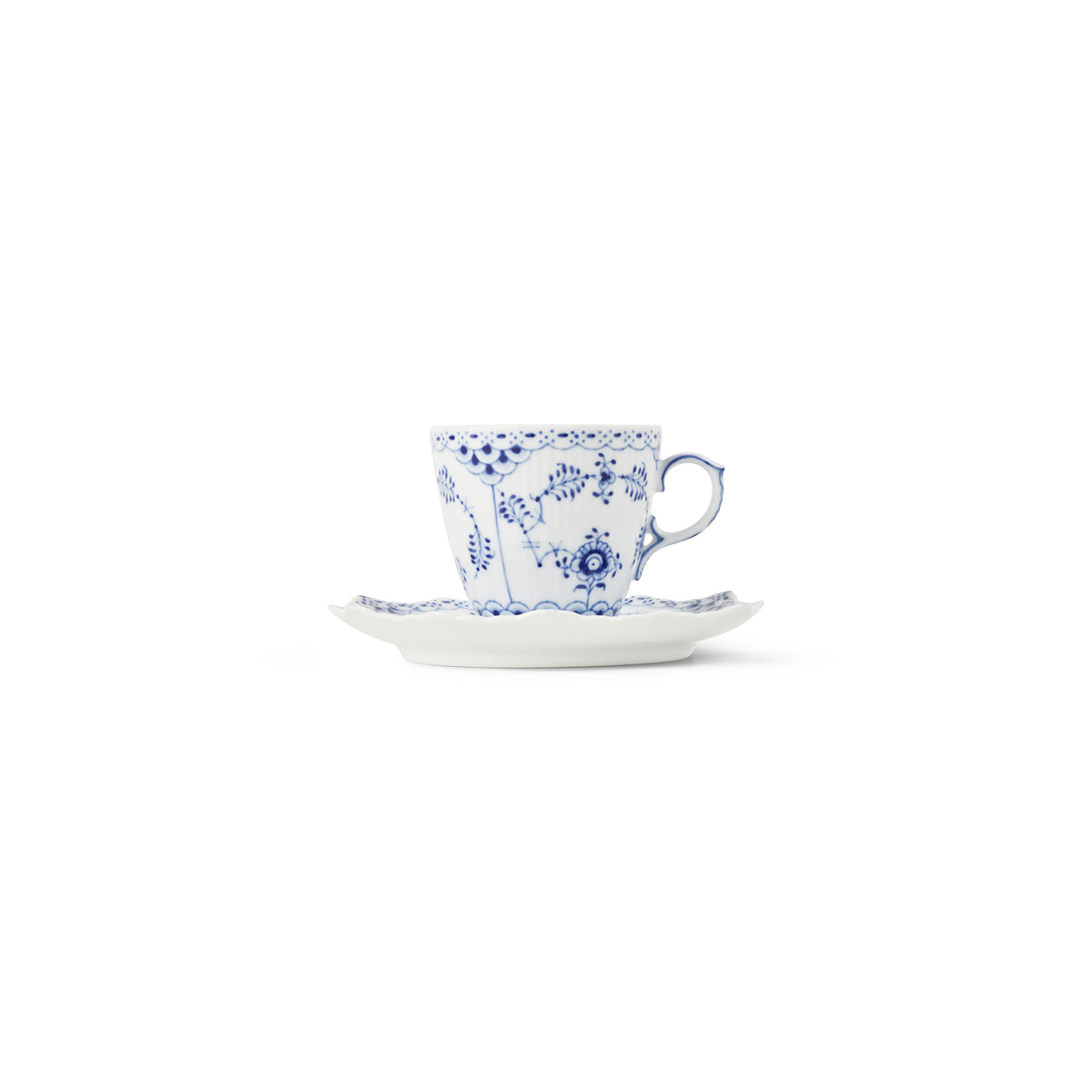 Blue Fluted Full Lace Espresso Cup and Saucer, 7 cl