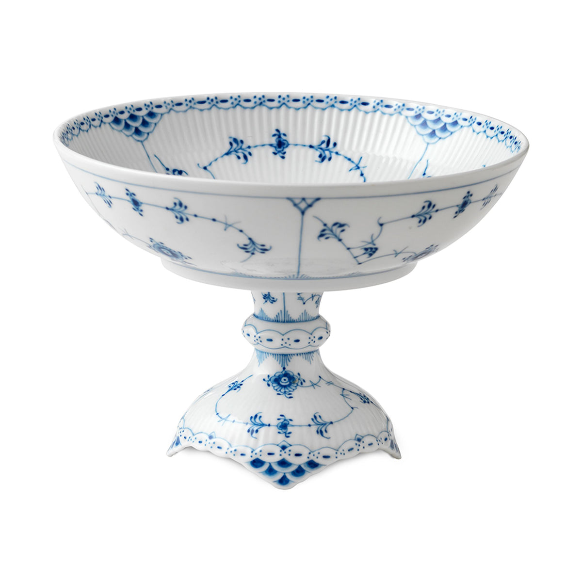 Blue Fluted Half Lace Bowl on High Foot, 80 cl