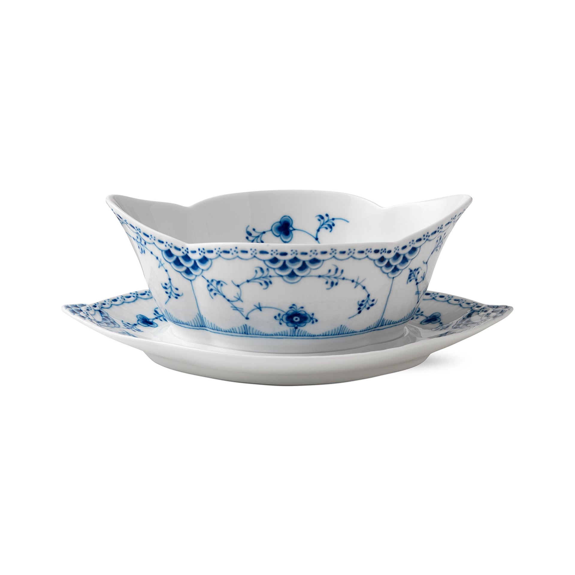 Blue Fluted Half Lace Sauce Boat, 55 cl