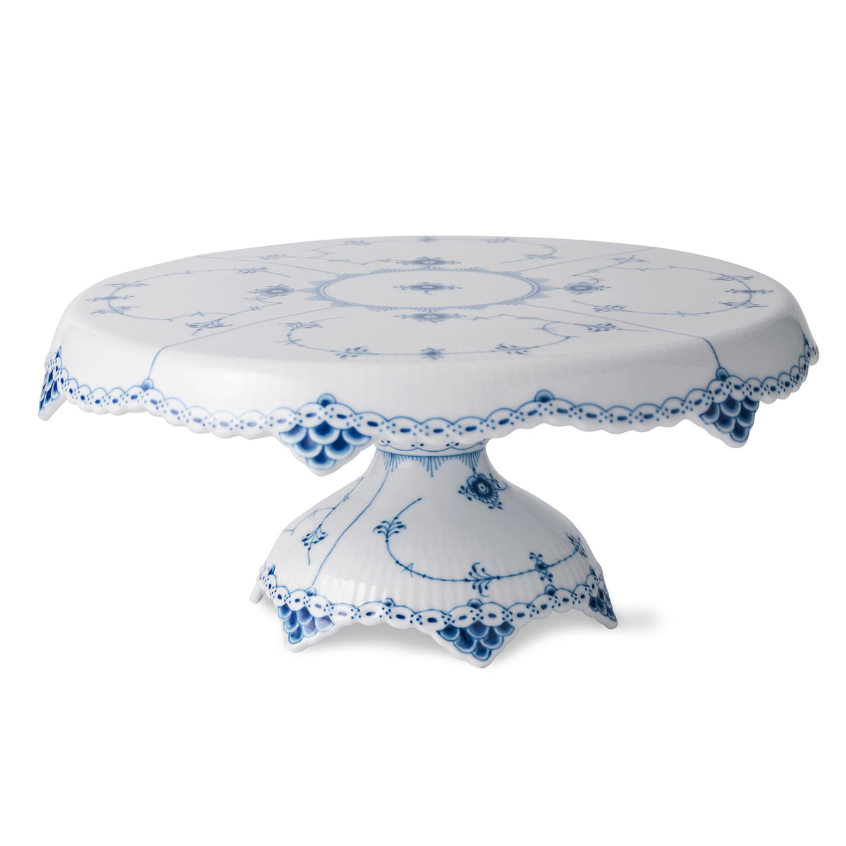 Blue Fluted Half Lace Dish on Stand, 31 cm