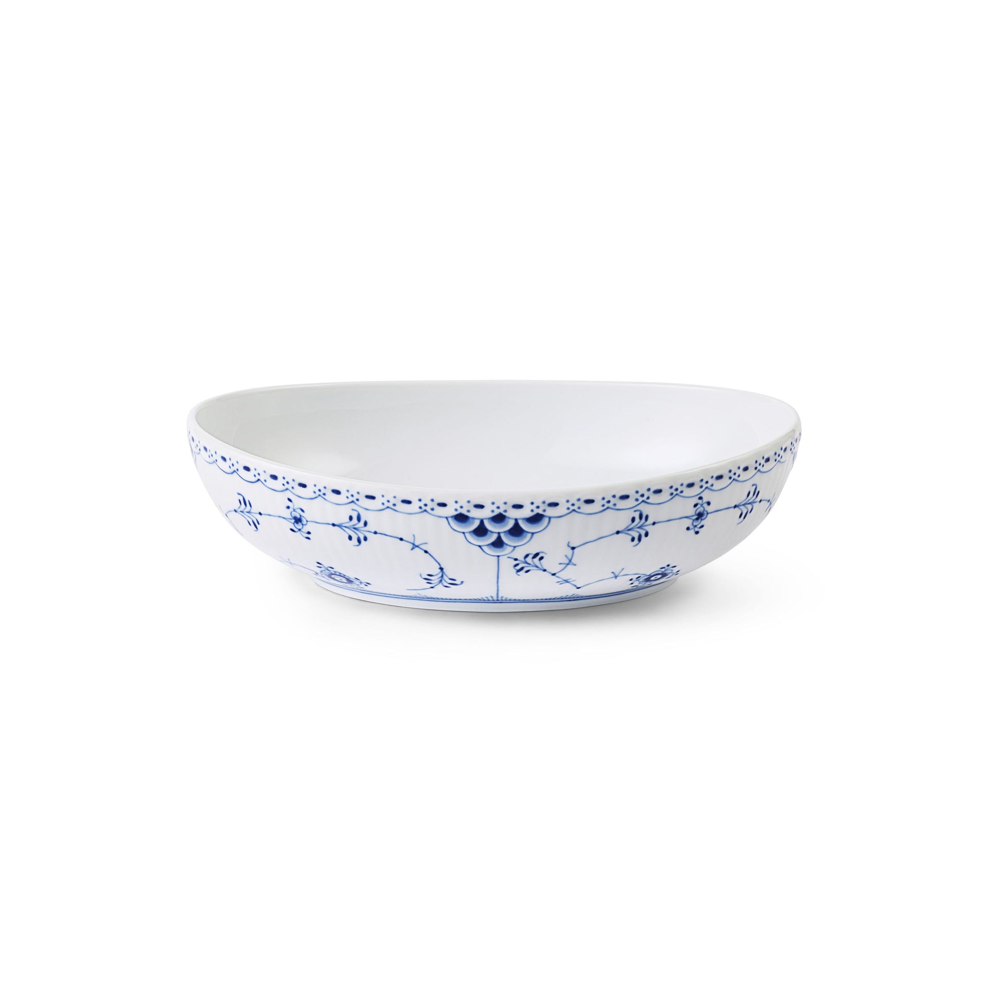 Blue Fluted Half Lace Oval Bowl, 75 cl