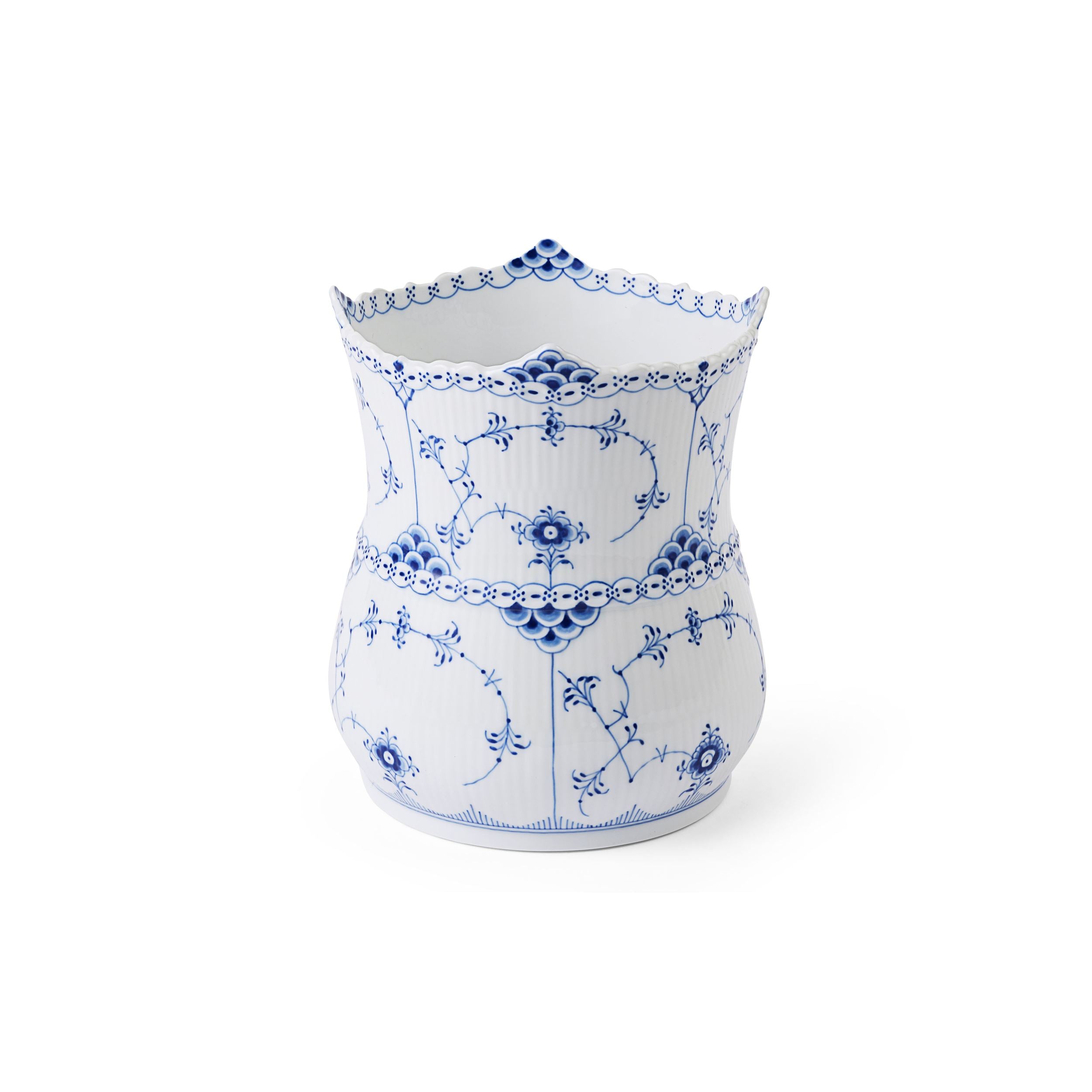 Blue Fluted Half Lace Vase, 17 cm | Royal Copenhagen