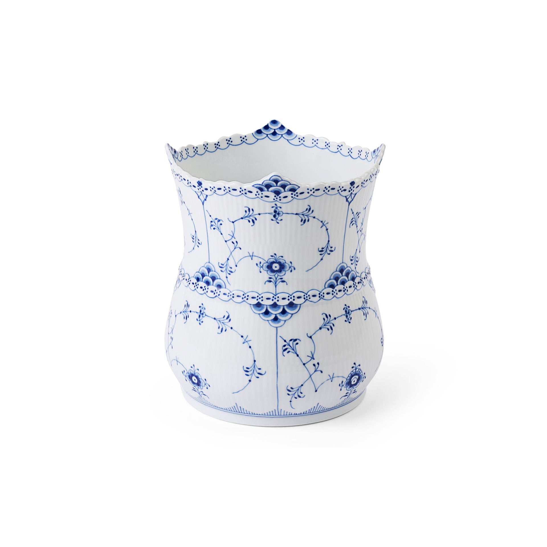 Blue Fluted Half Lace Vase, 17 cm